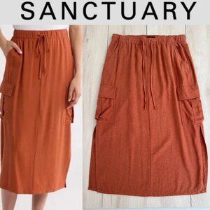 Sanctuary Linen Blend Terracotta Utility Cargo Midi Skirt w/ Pockets Size L-XL
